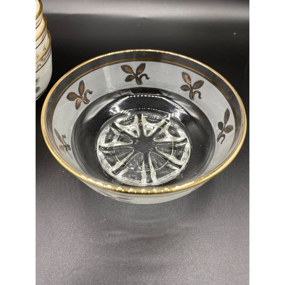 6 Vintage Frosted and Gold Leaf design Dessert Bowls 1960's 4 1/2 inch - Picture 8 of 16